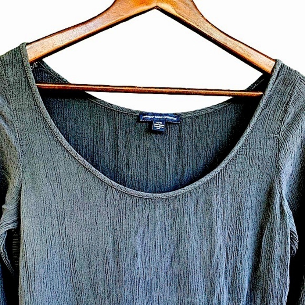 American Eagle Outfitters Grey Gauze Swing Dress 3/4 Sleeve Scoop Neck Size M - Picture 3 of 10